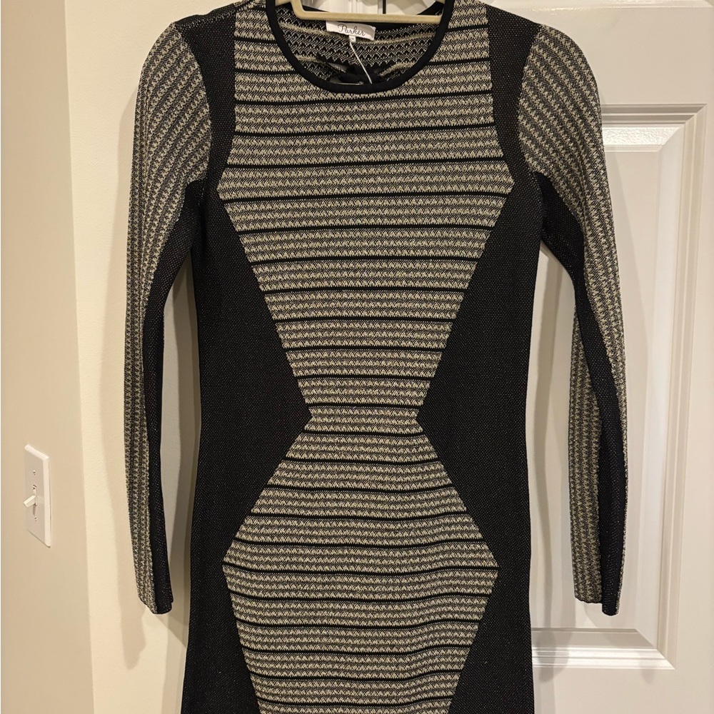 Parker Black and White Bodycon Dress with Raglan Sleeves
